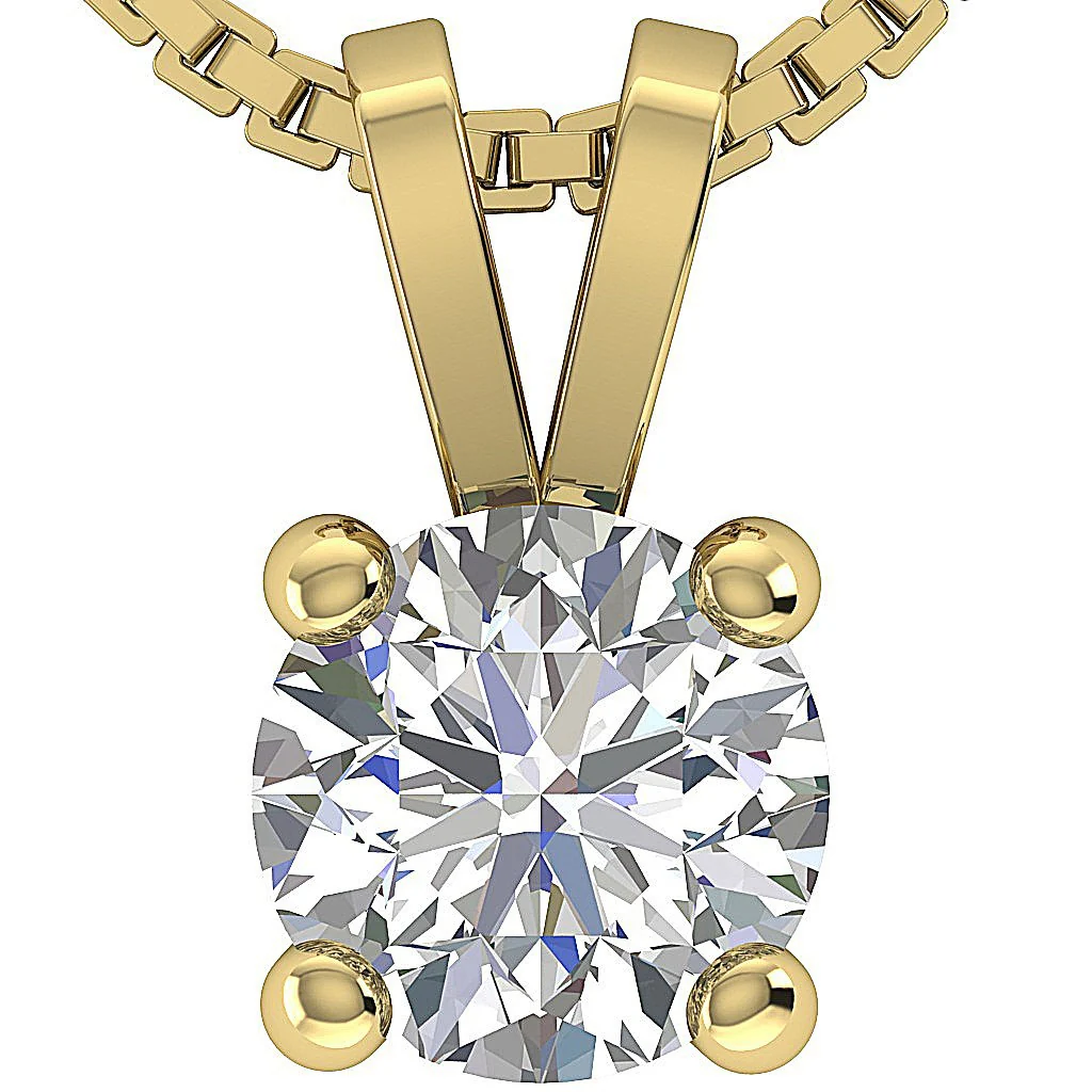 0.50-1.00 Carat Round Cut Lab Grown Diamond Solitaire Pendant 14k Solid Gold Necklace VS-F Color