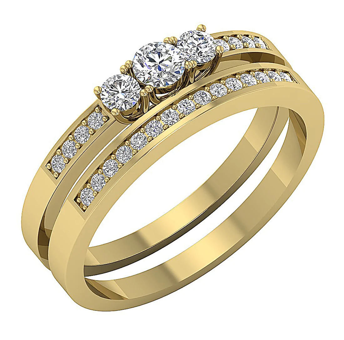 0.65 Ct Round Lab Grown Diamond 3 Stone Bridal Ring - F VS - Solid Gold - Image 2
