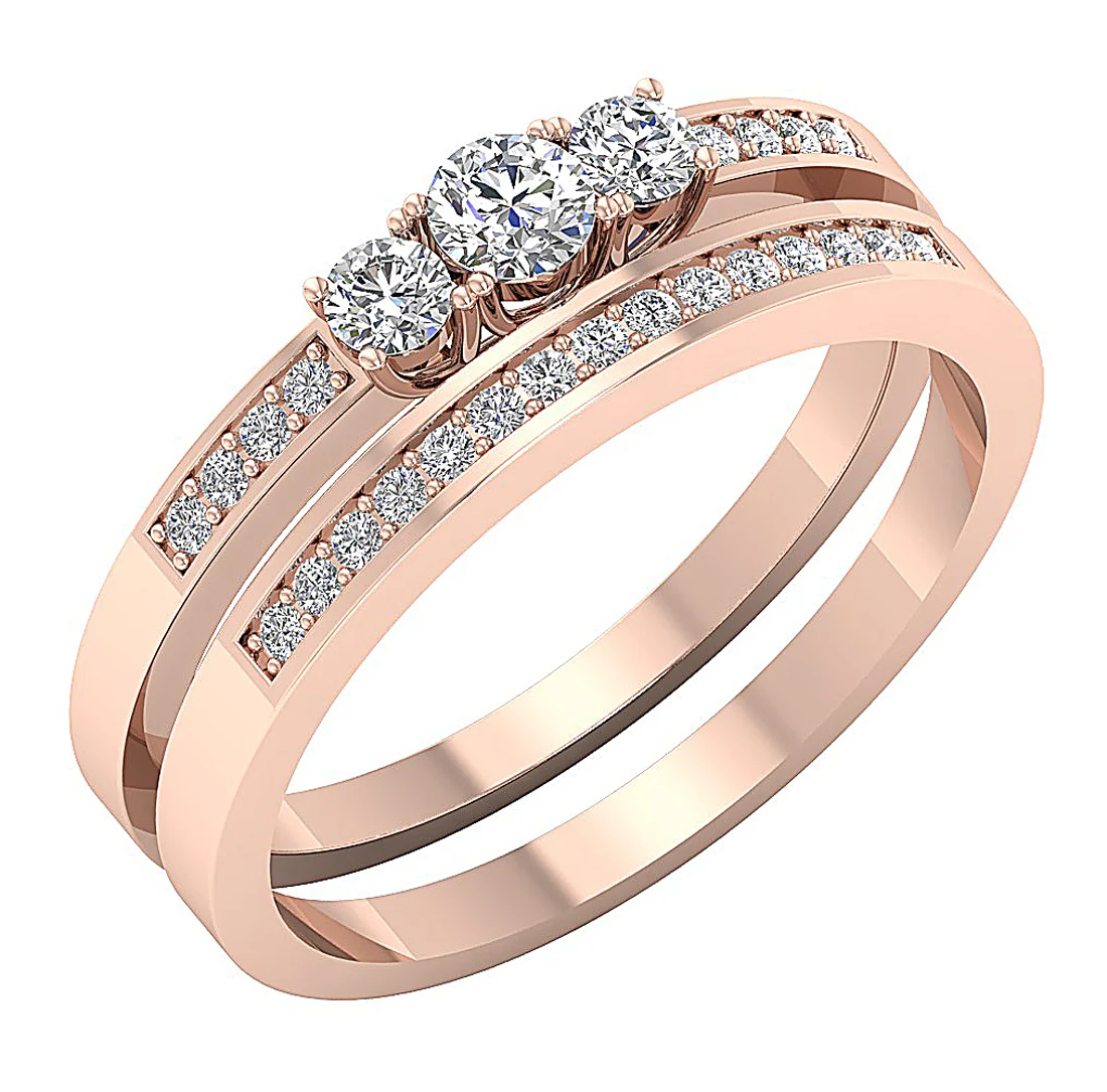 0.65 Ct Round Lab Grown Diamond 3 Stone Bridal Ring - F VS - Solid Gold - Image 3