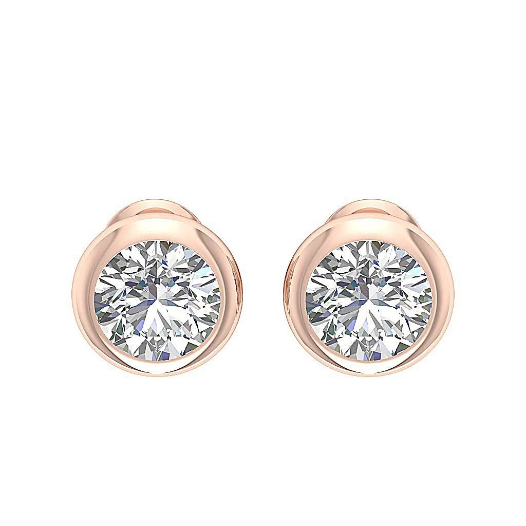1.00 - 1.50 Ct Round Lab Grown Diamond Donut Bezel Solitaire Stud Earrings | VS Clarity, F Color | 14K Gold - Image 3
