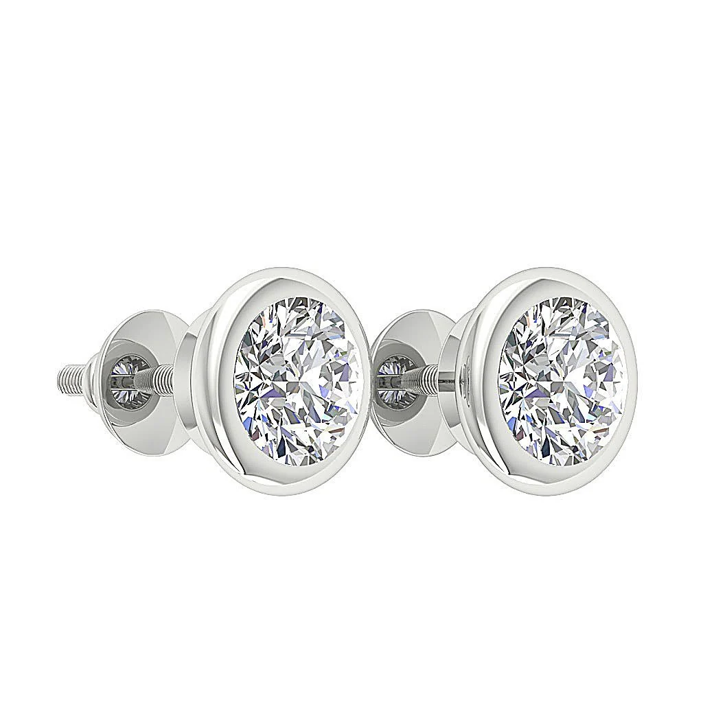1.00 - 1.50 Ct Round Lab Grown Diamond Donut Bezel Solitaire Stud Earrings | VS Clarity, F Color | 14K Gold - Image 4