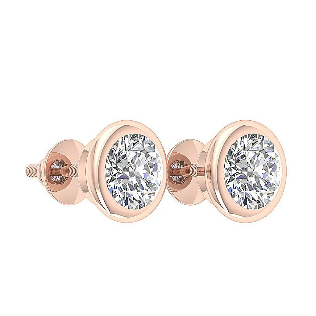 1.00 - 1.50 Ct Round Lab Grown Diamond Donut Bezel Solitaire Stud Earrings | VS Clarity, F Color | 14K Gold - Image 6