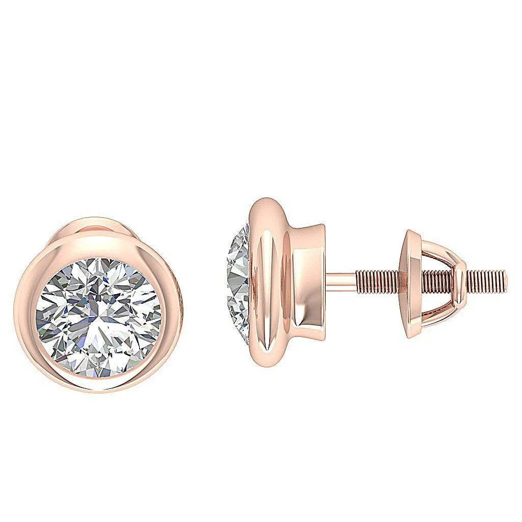 1.00 - 1.50 Ct Round Lab Grown Diamond Donut Bezel Solitaire Stud Earrings | VS Clarity, F Color | 14K Gold - Image 9
