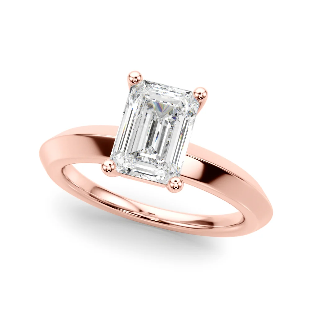 1.00-3.00 Ct VS F Emerald Cut Lab Grown Diamond Engagement Ring with Knife Edge Plain Band in 14k Gold - Image 3