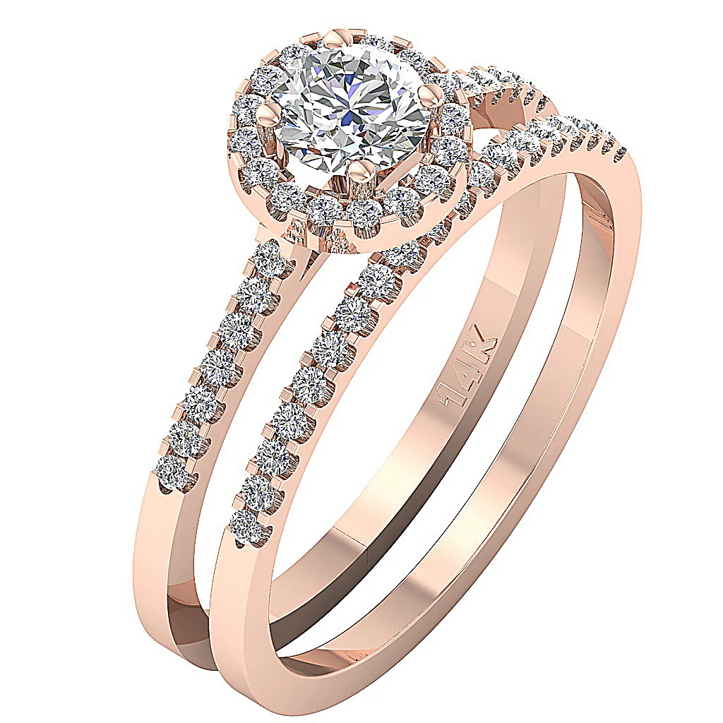 1.00Carat Beautiful Halo Bridal Engagement Ring Set Round Cut Diamond 14K Solid Gold - Image 3