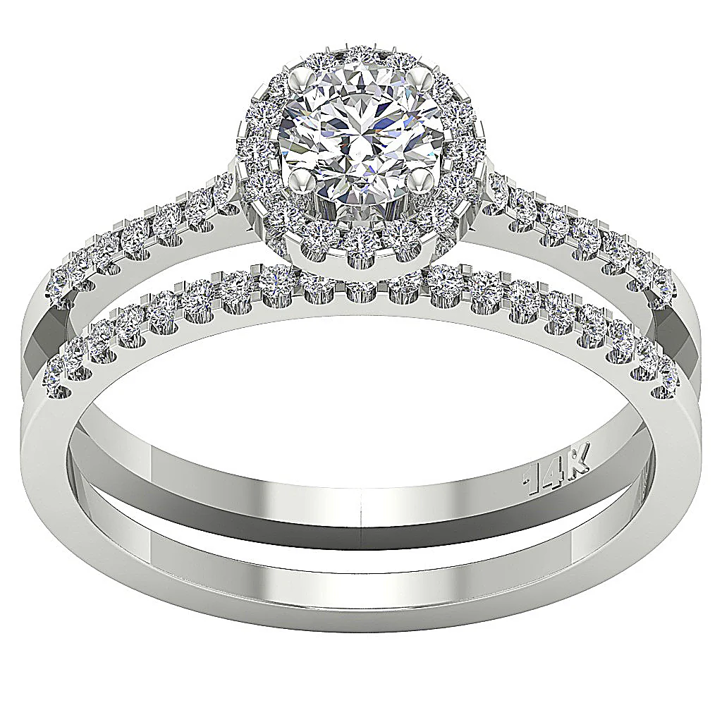 1.00Carat Beautiful Halo Bridal Engagement Ring Set Round Cut Diamond 14K Solid Gold - Image 4
