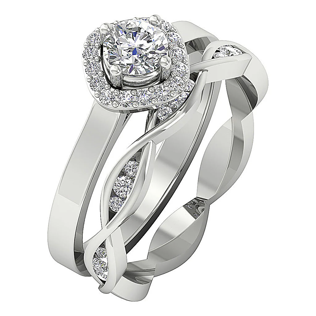 1.00Ct Natural Solitaire Diamond 14K Solid Gold Bridal Engagement Ring Set - Image 2