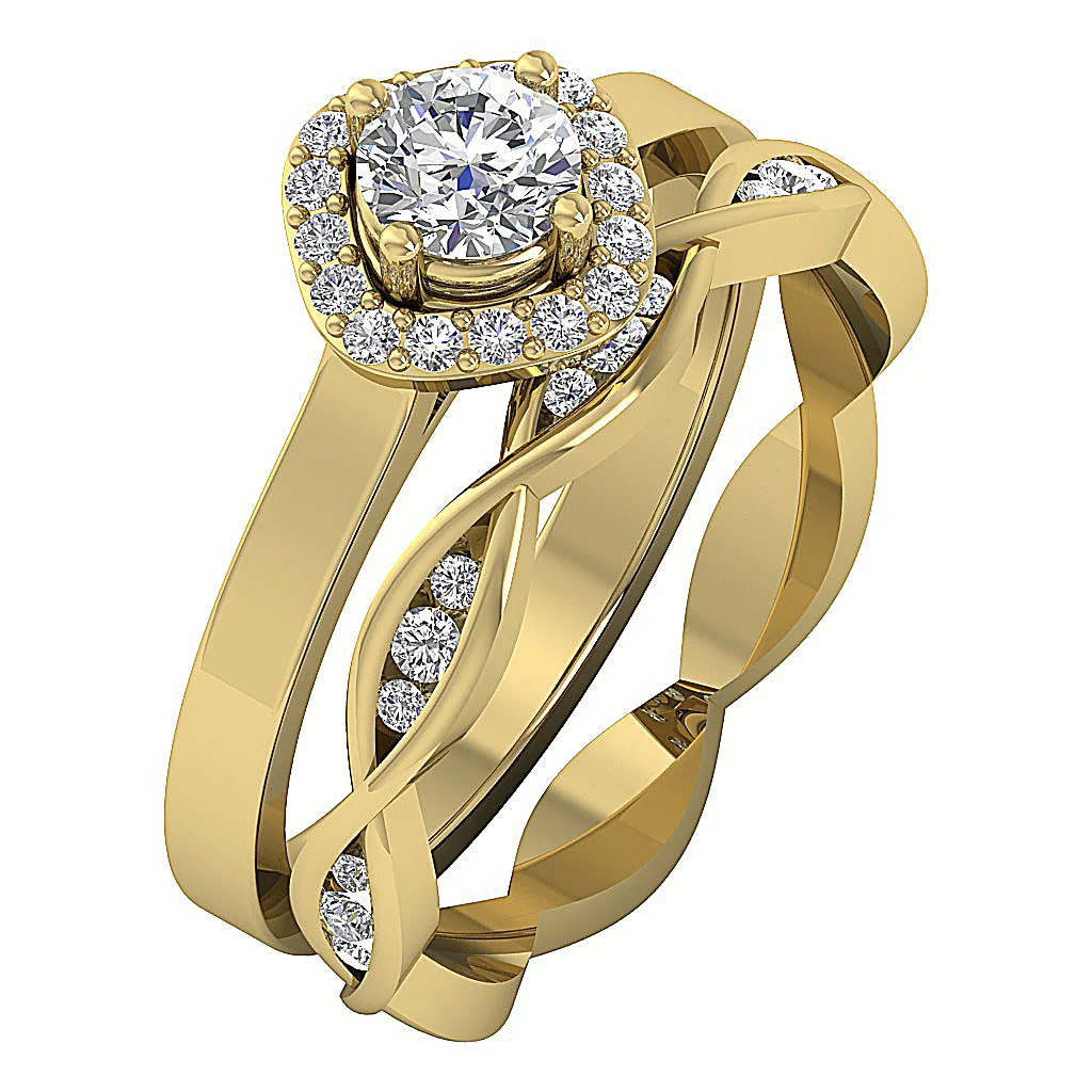 1.00Ct Natural Solitaire Diamond 14K Solid Gold Bridal Engagement Ring Set - Image 3