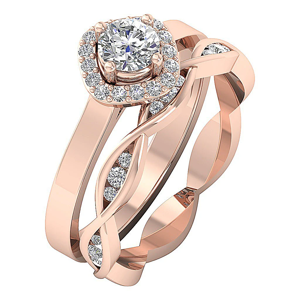 1.00Ct Natural Solitaire Diamond 14K Solid Gold Bridal Engagement Ring Set - Image 4