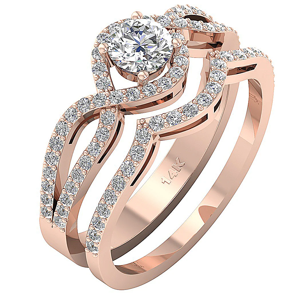 1.20 Ct Round Lab Diamond Split Shank Halo Bridal Ring Set - 14k Solid Gold VS F - Image 4