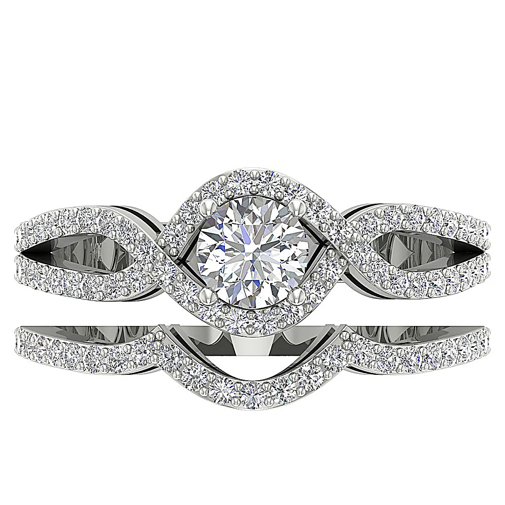 1.20 Ct Round Lab Diamond Split Shank Halo Bridal Ring Set - 14k Solid Gold VS F - Image 5