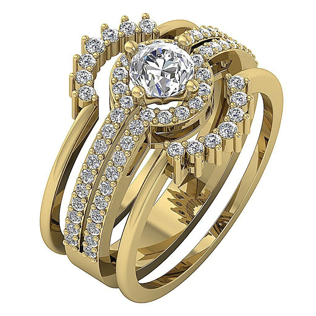 1.20 Ct Round Lab Grown Diamond Triple Bridal Ring Set - F VS - Ethical Wedding Jewelry