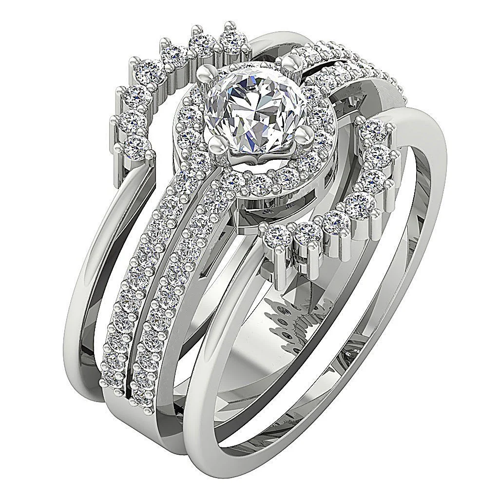 1.20 Ct Round Lab Grown Diamond Triple Bridal Ring Set - F VS - Ethical Wedding Jewelry - Image 2