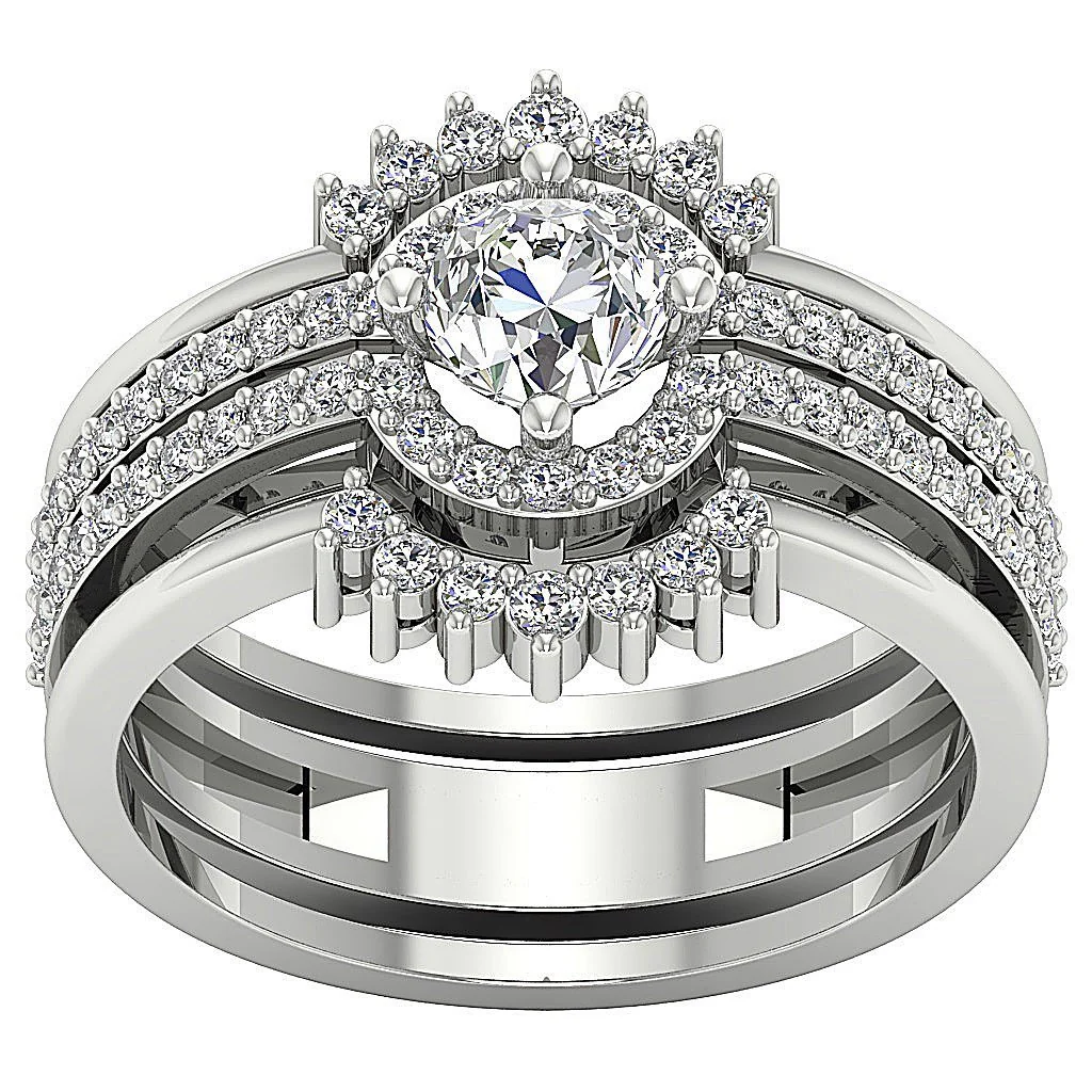 1.20 Ct Round Lab Grown Diamond Triple Bridal Ring Set - F VS - Ethical Wedding Jewelry - Image 4