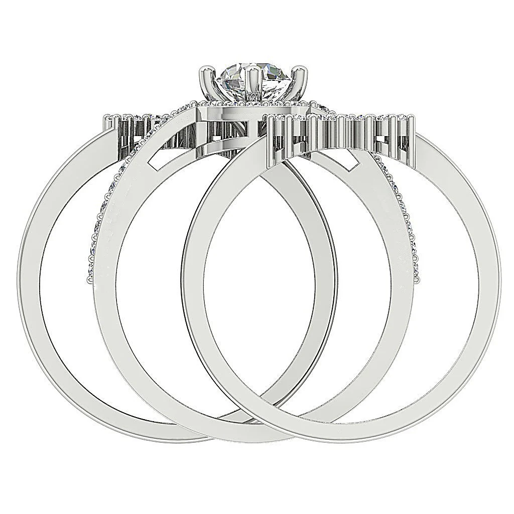 1.20 Ct Round Lab Grown Diamond Triple Bridal Ring Set - F VS - Ethical Wedding Jewelry - Image 5