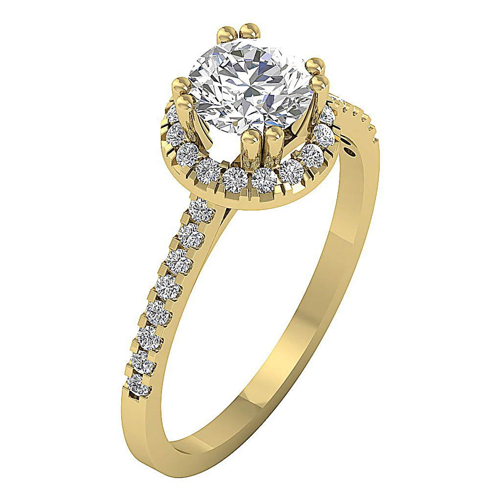 The Landyn 14k Yellow Gold Genuine Diamond Halo Engagement Solitaire Ring Prong Set