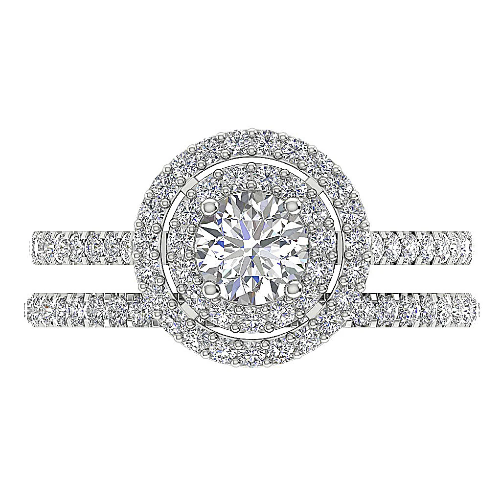 1.50Ct Double Halo Bridal Engagement Solitaire Round Cut Diamond Ring Set 14K Solid Gold - Image 5