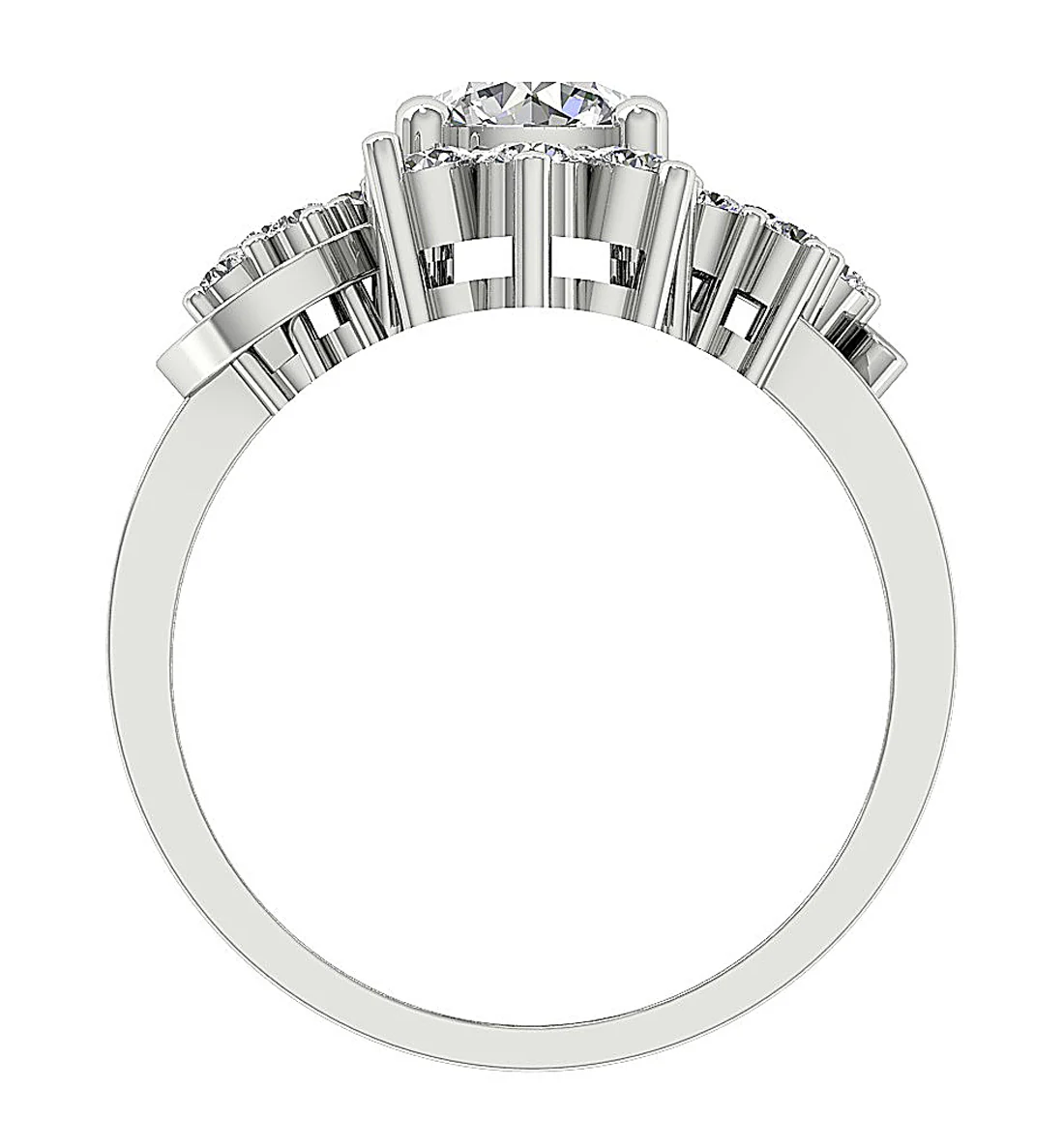 1.00 Ct Round Brilliant Solitaire Ring with 0.55 Ct Side Accents in 14k/18k White Gold - Image 5