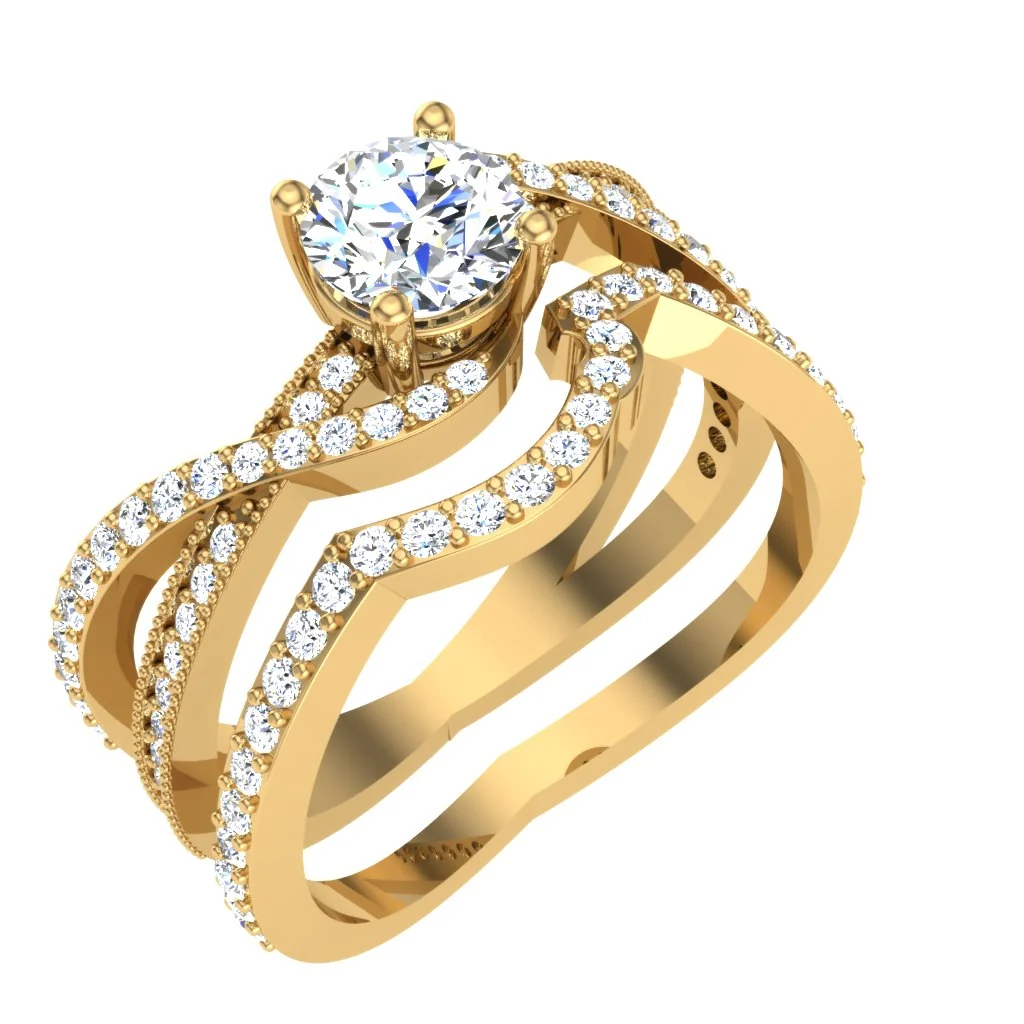1.60Ct Natural Diamond Spilt Shank Bridal Engagement Ring Set 14k Yellow Gold
