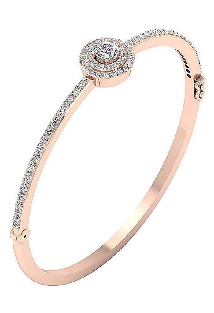 The Emilia Genuine Diamond Double Halo Bangles Bracelet For Her 14k/18k White Yellow Rose Gold - Image 3