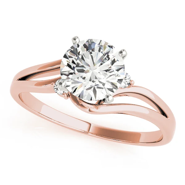 14K Gold Round Lab Grown Diamond VS F 1.04 Carat Two-Stone Accent Wave Engagement Ring - Image 2