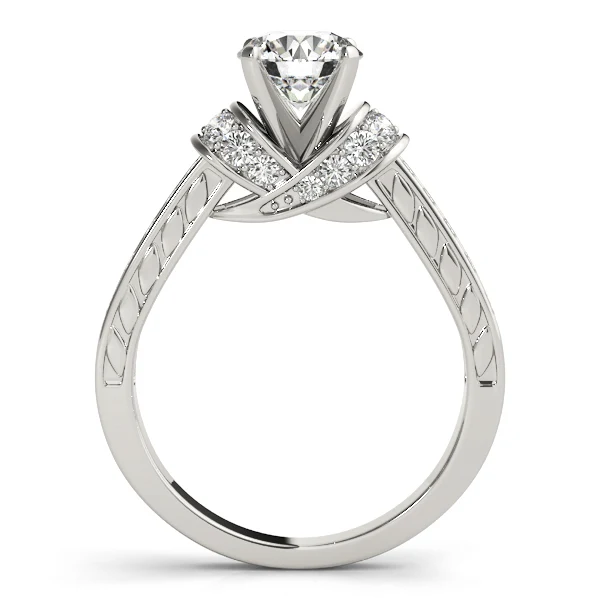 14K Solid Gold Bypass Solitaire Ring with Curved Accent Halo VS F 1.40 Carat Prong Set - Image 6