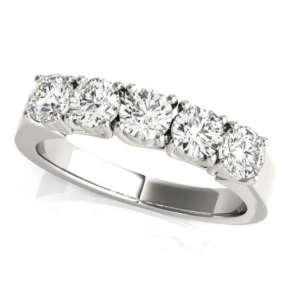 14K White Gold Lab-Grown Diamond VS F 1.00-3.00 Carat Five Stone Wedding Ring Band Prong Set