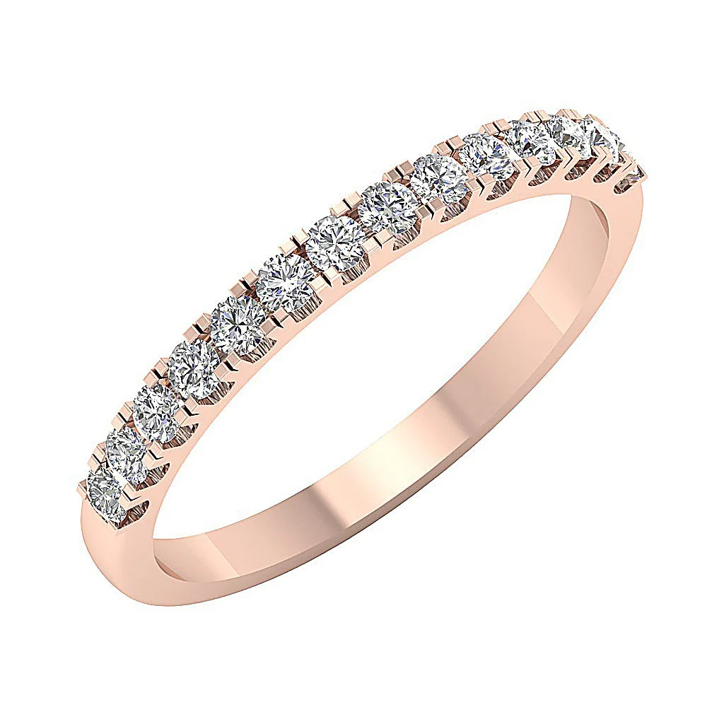 The Juniper Natural Round Diamond Pave Set Petite Wedding Ring 2.20MM 14k Rose Gold