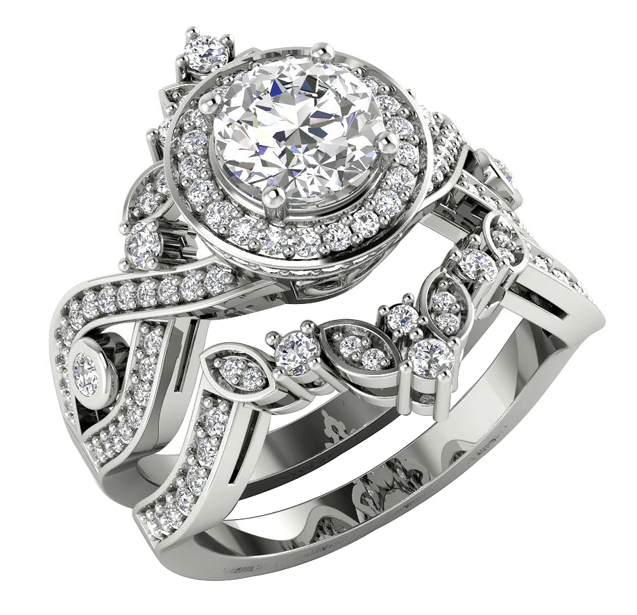 2.00Ct Round Lab Grown Diamond Bridal Ring (VS-F, 1.00Ct Center) in 14K Gold