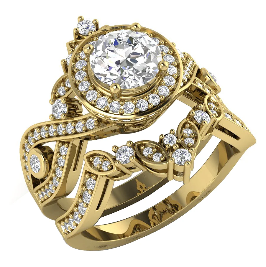 2.00Ct Round Lab Grown Diamond Bridal Ring (VS-F, 1.00Ct Center) in 14K Gold - Image 2