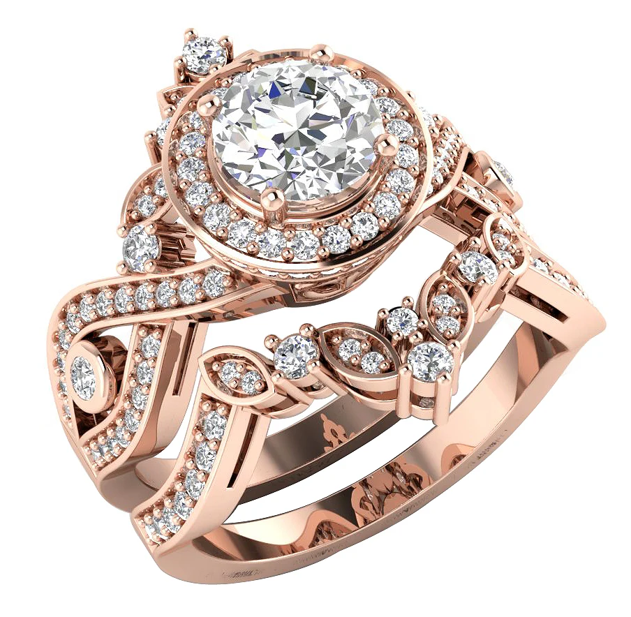 2.00Ct Round Lab Grown Diamond Bridal Ring (VS-F, 1.00Ct Center) in 14K Gold - Image 3