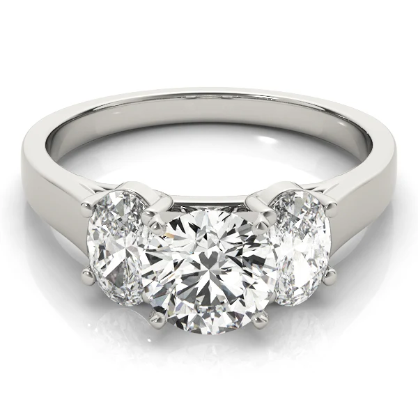 3.30Ct Round Lab-Grown Diamond 3-Stone Ring, Oval Side Diamonds - Image 10
