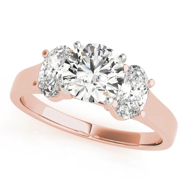 3.30Ct Round Lab-Grown Diamond 3-Stone Ring, Oval Side Diamonds - Image 3