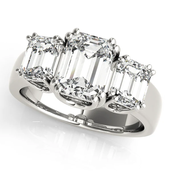 3.60 Carat Emerald Cut Lab Diamond 3-Stone Trinity Ring Double Prong Set - Image 3