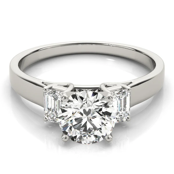 3 Carat Three-Stone Lab Grown Round & Emerald Engagement Engagement Ring - Image 10