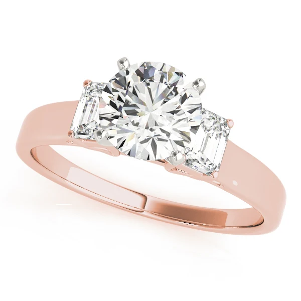 3 Carat Three-Stone Lab Grown Round & Emerald Engagement Engagement Ring - Image 3
