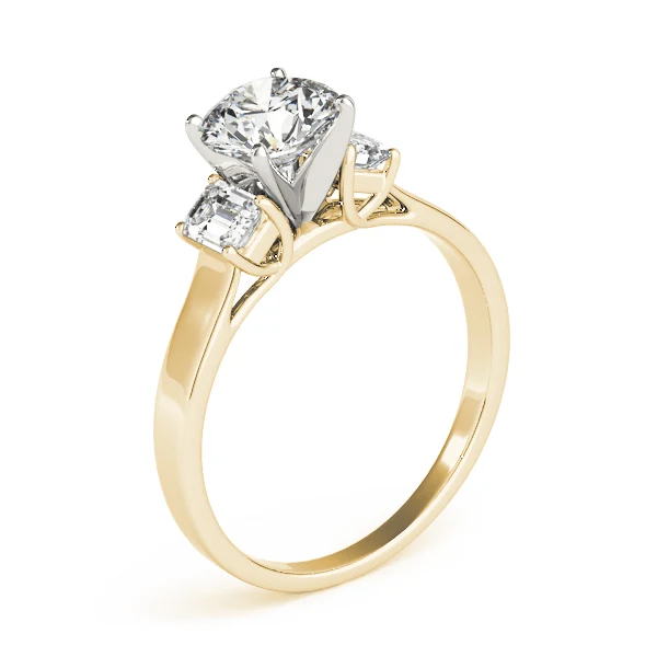 3 Carat Three-Stone Lab Grown Round & Emerald Engagement Engagement Ring - Image 4