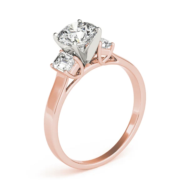 3 Carat Three-Stone Lab Grown Round & Emerald Engagement Engagement Ring - Image 5