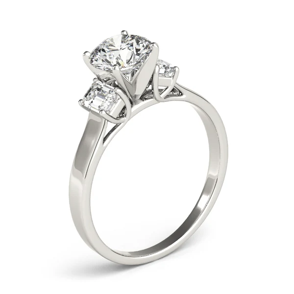 3 Carat Three-Stone Lab Grown Round & Emerald Engagement Engagement Ring - Image 6