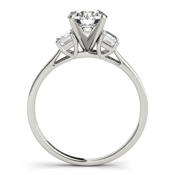 3 Carat Three-Stone Lab Grown Round & Emerald Engagement Engagement Ring - Image 9