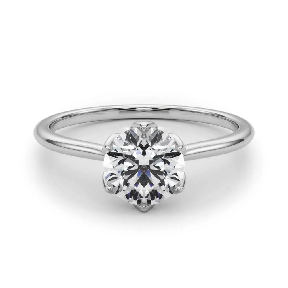 6-Prong Petal Lotus Solitaire Engagement Ring VS F 1.00-4.00 Carat Lab Grown Round Diamond 14K Solid Gold - Image 10