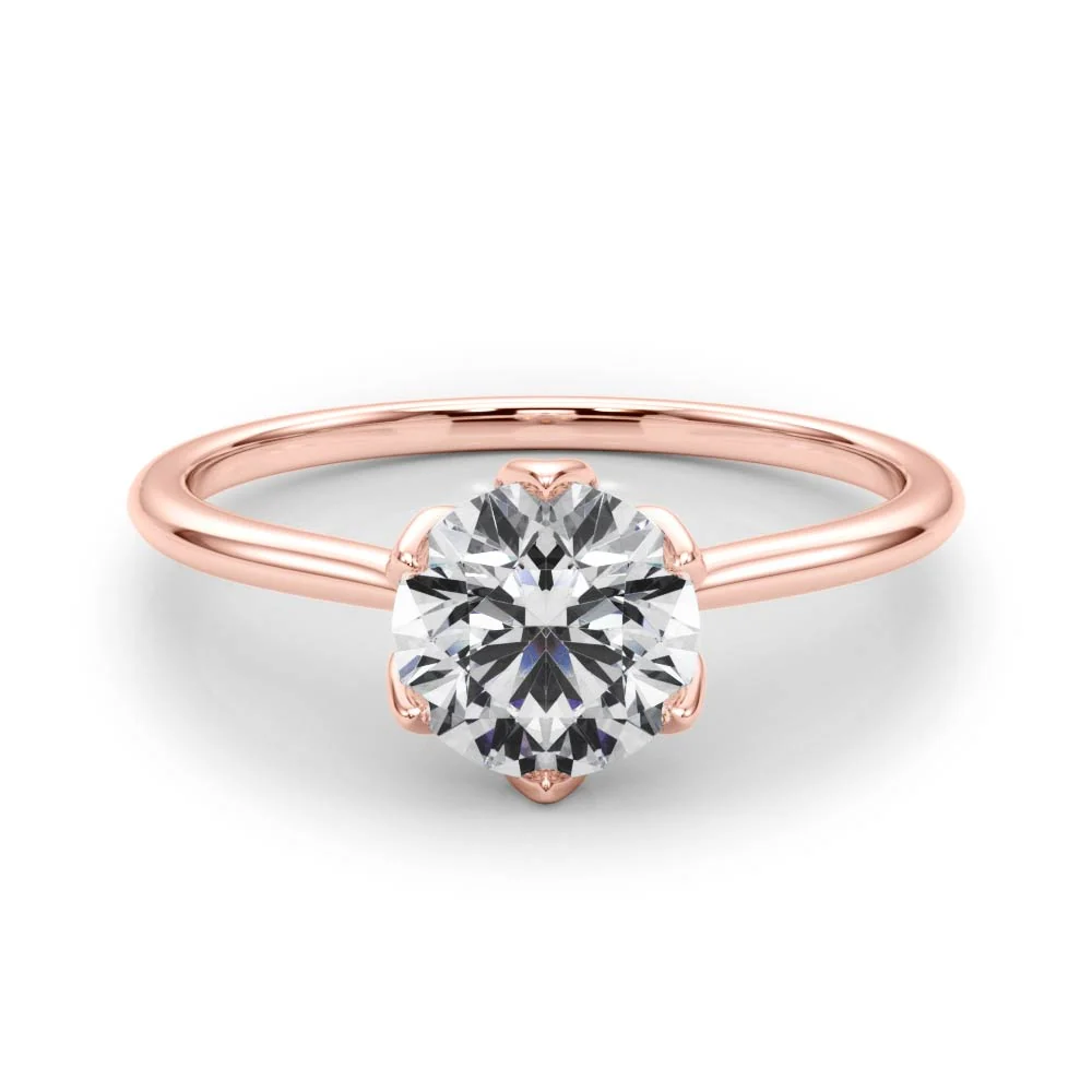 6-Prong Petal Lotus Solitaire Engagement Ring VS F 1.00-4.00 Carat Lab Grown Round Diamond 14K Solid Gold - Image 12