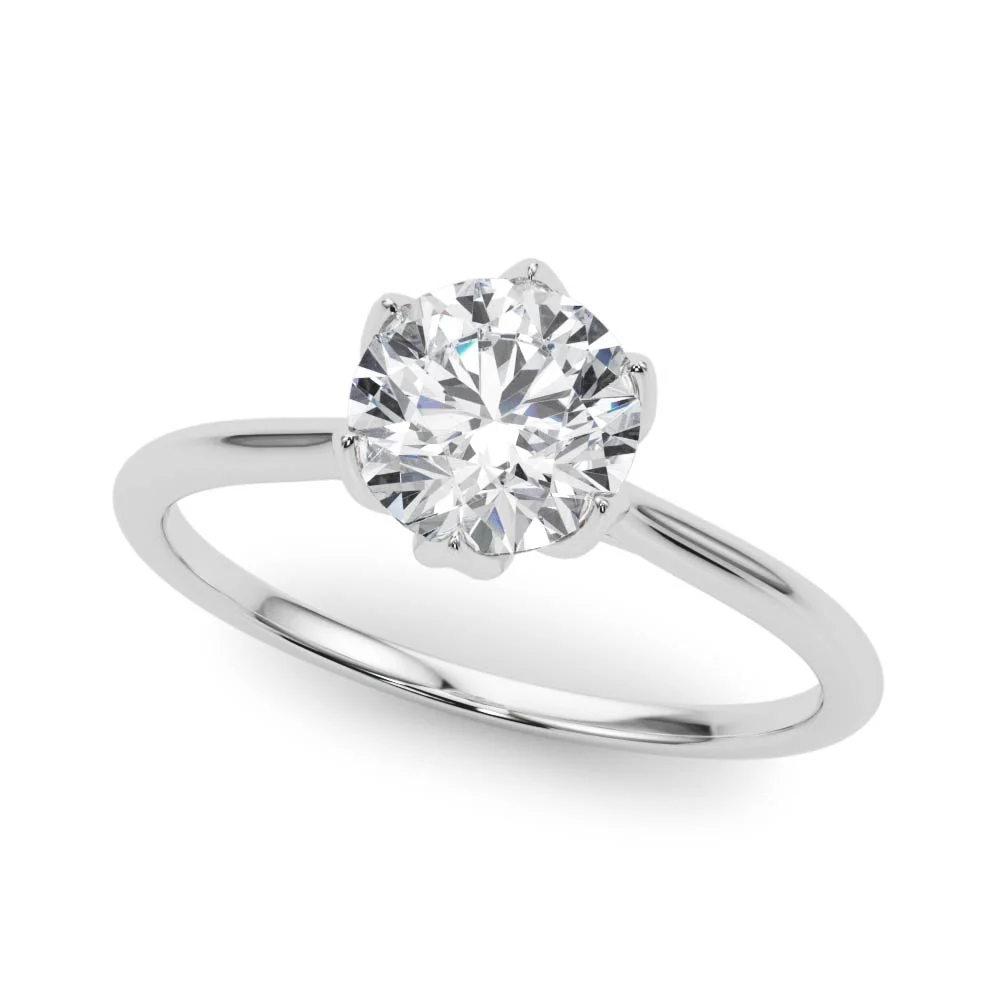 6-Prong Petal Lotus Solitaire Engagement Ring VS F 1.00-4.00 Carat Lab Grown Round Diamond 14K Solid Gold - Image 2