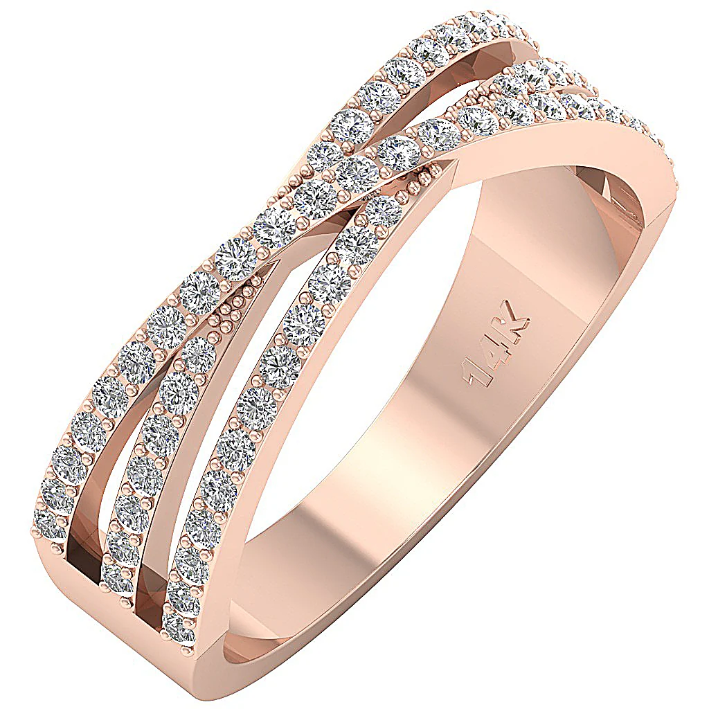 The Eleanor Criss Cross Anniversary Ring Natural Diamond 14K Solid Gold Pave Set - Image 3