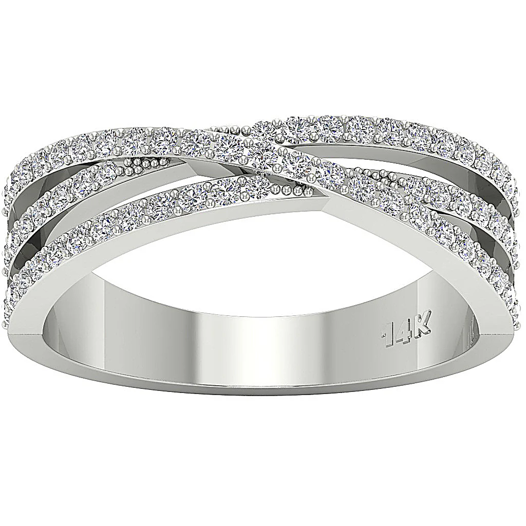 The Eleanor Criss Cross Anniversary Ring Natural Diamond 14K Solid Gold Pave Set - Image 4