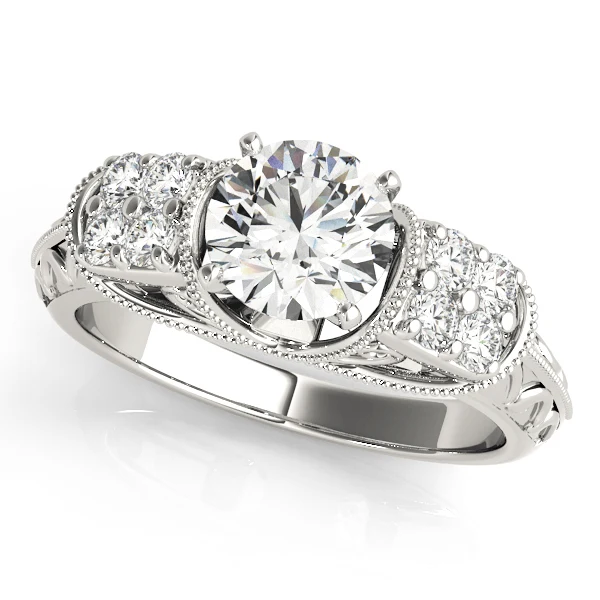 Antique Engraved Engagement Ring VS F 1.30 Carat Round Lab Grown Diamond 14K Solid Gold