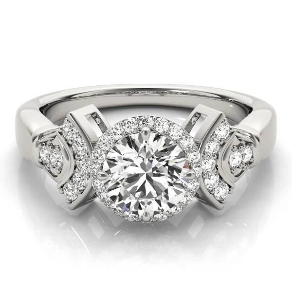 Art Deco Lab Grown Diamond Halo Engagement Ring with Multi-Row Band VS F 1.50 Carat 14K Gold - Image 10
