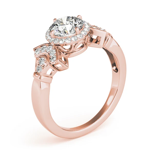 Art Deco Lab Grown Diamond Halo Engagement Ring with Multi-Row Band VS F 1.50 Carat 14K Gold - Image 5