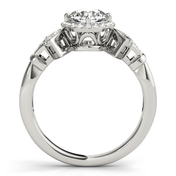 Art Deco Lab Grown Diamond Halo Engagement Ring with Multi-Row Band VS F 1.50 Carat 14K Gold - Image 9