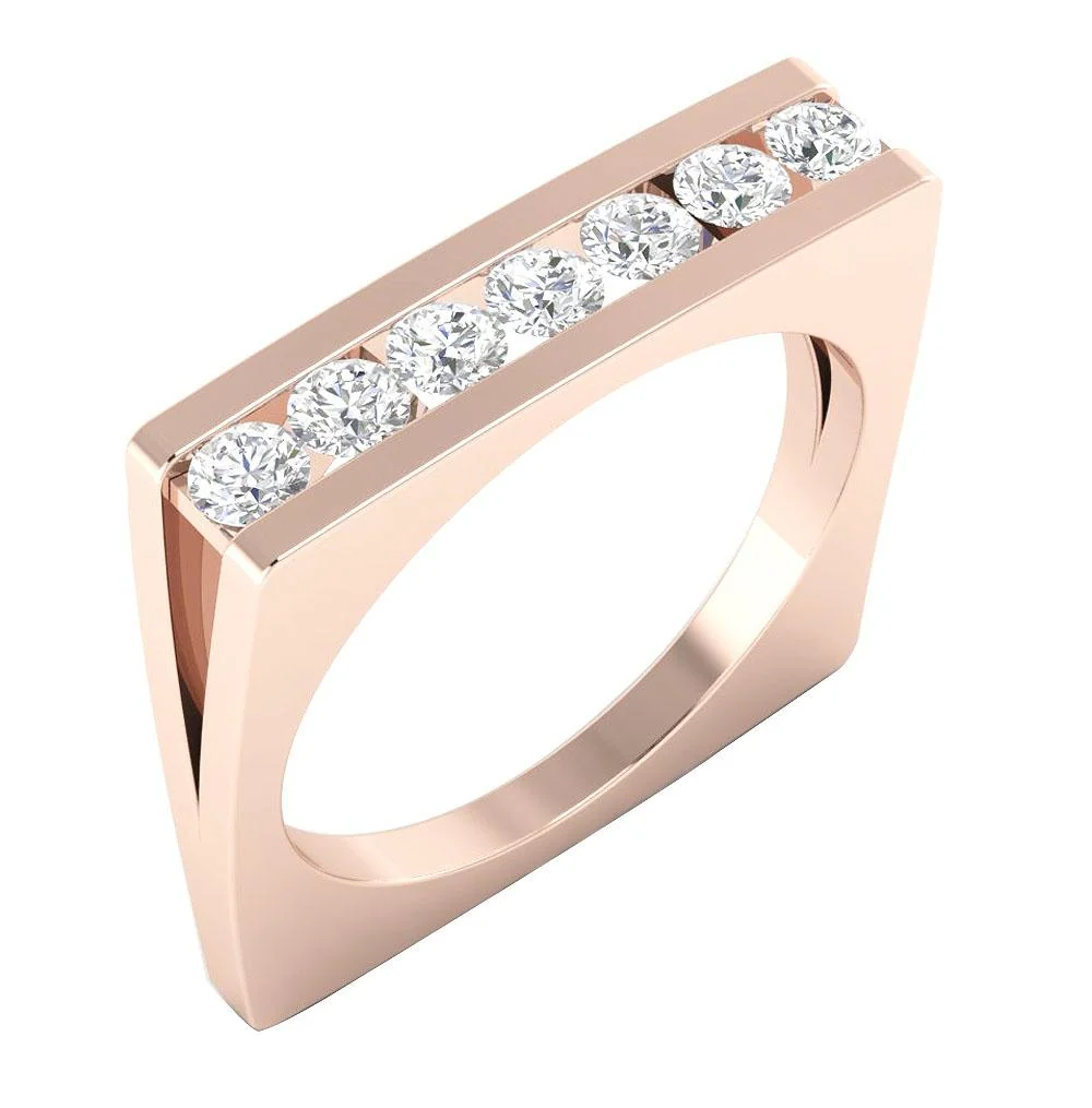 The Hannah Channel Set 14K White Yellow Rose Fashion Anniversary Ring Natural Diamond - Image 3